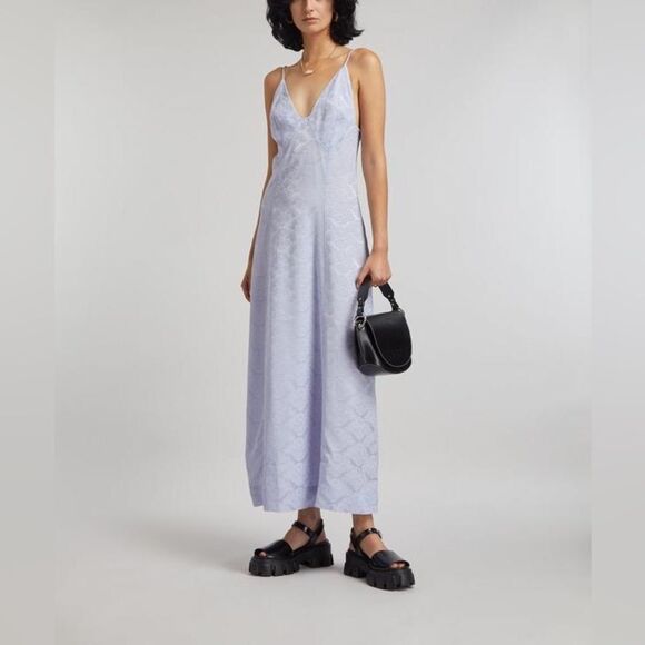 NEW GANNI Jacquard Midi Slip Dress in “Cosmic Sky” lavender - Picture 3 of 15
